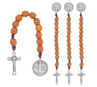 DICOSMETIC 4Pcs Saint Benedict Medal Pocket Rosary Wood Beads with Medal and Crucifix Open Style One Decade Rosary Catholic Christian Religious Gift for Men Women, 19.7cm