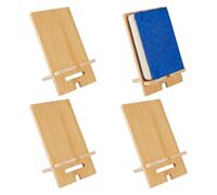 DICOSMETIC 4Pcs Wood Cell Phone Stand with Charging Hole Cell Phone Tablet Stand Small Wooden Desktop Book Holder Wooden Smartphone Cradle Compatible with Smartphone Tablet, Bamboo
