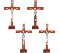 DICOSMETIC 4Pcs Wooden Standing Crucifix 2.5x6x10.6cm Wall Cross Crucifix Jesus Christ Standing Cross Crucifix for Table or Wall Small Crucifixion with Detachable Stand for Home Decor, Saddle Brown