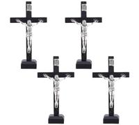DICOSMETIC 4Pcs Wooden Standing Crucifix 2.5x6x10.6cm Wall Cross Crucifix Jesus Christ Standing Cross Black Crucifix for Table or Wall Small Crucifixion with Detachable Stand for Home Decor