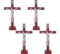 DICOSMETIC 4Pcs Wooden Standing Crucifix Wall Cross Crucifix Jesus Christ Standing Cross Coconut Brown Crucifix for Table or Wall 2.5x6x10.6cm Small Crucifixion with Detachable Stand for Home Decor
