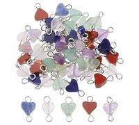 DICOSMETIC 50Pcs 5 Styles Gemstone Connector Charm 12.5x7.5x3mm Heart Stone Charms Assorted Stone Links Pendants Love Pendants with Double Loop for DIY Bracelet Necklace Jewelry Making