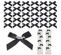 DICOSMETIC 50Pcs Bow Charms for Socks Bow Safety Pin Mini Ribbon Bows Cute Charm Pins Junk Socks Charms Bulk Bowknot Brooch Pins Black Decorative Pin for Shoes Shirts Hats Jeans