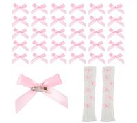 DICOSMETIC 50Pcs Bow Charms for Socks Bow Safety Pin Mini Ribbon Bows Cute Charm Pins Junk Socks Charms Bulk Bowknot Brooch Pins Pearl Pink Decorative Pin for Shoes Shirts Hats Jeans