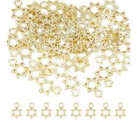 DICOSMETIC 50Pcs Light Gold Alloy Star of David Charms 8mm Hollow Star Charms Jewish Charms Six-pointed Star for Jewelry Making Bracelets, Necklaces, Earrings DIY