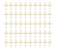 DICOSMETIC 50Pcs Real 24K Gold Plated Cross Charm Brass Crucifix Charms Religious Crosses Pendants Blank Cross Charm Tibetan Style Prayer Pendants for Jewelry Making Bracelet Necklace