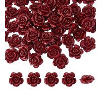 DICOSMETIC 50Pcs Resin Carved Rose Beads Dark Red Rose Beads Valentine Flower Bead 13mm Floral Charm Bead for Necklace Bracelet Jewelry Making, Hole: 1.5mm