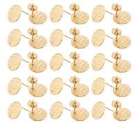 DICOSMETIC 50Pcs Stainless Steel Stud Earring Findings Textured Blank Earrings Flat Round Earring Post with Loop Golden Disc Charms Earrings for DIY Jewelry Craft Making, Hole: 1.4mm