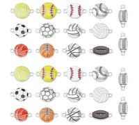 DICOSMETIC 52Pcs 13 Styles Sports Connector Charm Bulk Alloy Enamel Sports Charms Basketball Volleyball Football Baseball Soccer Tennis Charms Ball Pendant with Double Hole for Jewelry Making