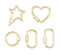 DICOSMETIC 5Pcs 5 Styles Brass Screw Carabiner Lock Charms Golden Screw Lock Keychain Heart Keychain Carabiner Oval Round Ring Star Small Key Chain for Keychains Necklaces Making