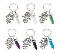 DICOSMETIC 6 Styles Crystal Hand Keychain Alloy Hamsa Hand Keyring with Hexagon Gemstone Charms Crystal Colorful Charm Keyring Protection Key Holder Bag Ring Decoration for Women Men