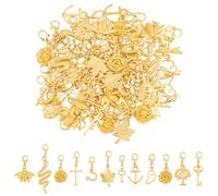 DICOSMETIC 60Pcs 12 Styles Golden Clip on Charm Pendants Mixed Shaped Dangle Charms Small Stitch Marker Shoe Charm Animal Flower Charms with Alloy Lobster Claw Clasps Purse Bag Pendants Accessories