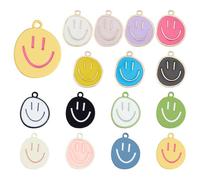 DICOSMETIC 60Pcs 15 Colors Smile Face Charms Pendant Enamel Happy Face Charms Happy Expression Pendants Sweet Friendship Charm for Christmas Valentine's Necklace Bracelet Making, Hole: 2mm