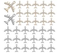 DICOSMETIC 60Pcs 2 Colors Airplane Charms Cubic Zirconia Plane Charm Bulk Metal Aircraft Charm Transportation Pendants Alloy Rhinestone Flight Charms for DIY Jewelry Crafting Necklace Bracelet