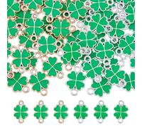 DICOSMETIC 60Pcs 2 Colors Four Leaf Clover Connector Charm Enamel Plastic Charms Small Shamrock Link Mini Lucky Leaf Charms St. Patrick's Day Charm Green Leaf Pendant for Jewelry Making DIY Crafts