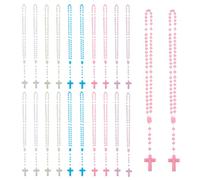 DICOSMETIC 60Pcs 5 Colors Luminous Cross Necklace Plastic Rosary Beads Necklace Cross Necklaces Bulk Glow in The Dark Y Necklace Prayer Jewelry for Women Men Ladies