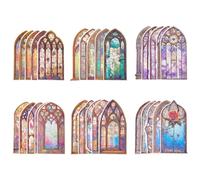 DICOSMETIC 60Pcs 6 Styles Window Frame Sticker Small Vintage Stained Window Sticker Waterproof Stained Scrapbook Stickers PET Self-Adhesive Stickers for Planners Journaling Album Decorative