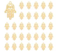 DICOSMETIC 60Pcs Hamsa Hand Pendants Golden Fátima Hand Charms Good Luck Pendants Jewish Hamsa Pendants Stainless Steel Hollow Filigree Connector Charms for Jewelry Crafts Making, Hole: 1mm