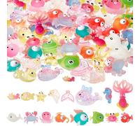 DICOSMETIC 64Pcs 16 Styles Ocean Flatback Charms Bulk Sea Animal Theme Flat Back Charms Cute Slime Charm Colorful Resin Cabochon for DIY Craft Making Kit Scrapbooking Phone Case