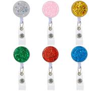 DICOSMETIC 6Pcs 6 Colors Retractable Badge Holder Badge Reel Bulk Glitter ID Badges Holders with Clip Plastic Badges Reel Card Holder for Nurses Teachers Office Workers Volunteer