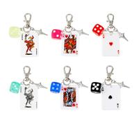 DICOSMETIC 6Pcs 6 Styles Poker Dice Keychains 3.11" Ace Joker Q K Keychains Playing Cards Keychain Dice Star Pendant Bag Charms Lucky Key Chain for Purse Handbag Backpack Keys
