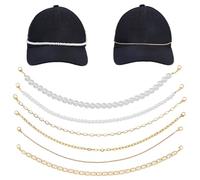 DICOSMETIC 6Pcs Hat Chain Bulk 29cm Long Trucker Hat Charm Stainless Steel/Glass Pearl Bead Charm Baseball Cap Chains Hats Brim Chains with Lobster Claw Clasps for Women Men