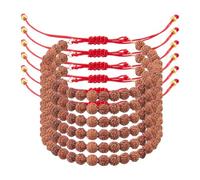 DICOSMETIC 6Pcs Rudraksha Beads Bracelet for Women Men 5~8.5cm Adjustable Wrist Mala 6mm Natural Seed Beads with Red Cord Spiritual Jewelry for Meditation Yoga Chanting, Slide Knot Design