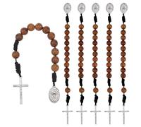 DICOSMETIC 6Pcs Saint Benedict Medal Pocket Rosary Open Style One Decade Rosary Wood Beads with Antique Silver Medal and Crucifix Catholic Christian Religious Gift Pack for Men Women