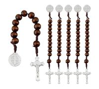 DICOSMETIC 6Pcs St. Benedict Medal Pocket Rosary Open Style One Decade Rosary Wood Beads with Medal and Crucifix Cross Catholic Christian Religious Gift for Men Women, 18.2cm