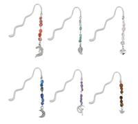 DICOSMETIC 6Pcs Stone Charm Bookmarks Antique Silver Wavy Metal Book Marks Vintage Bookmarks with Moon/Leaf/Heart/Bee/Fairy Pendant Thanksgiving Birthday Gift for Book Lovers
