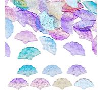 DICOSMETIC 70Pcs 7 Colors Folding Fan Charms Hollow Fan Charms with Glitter Powder Glass Circular Sector Charms Geometric Transparent Spray Painted Glass Pendants for Jewelry Making