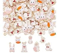 DICOSMETIC 70Pcs 7 Styles Easter Bunny Charms Enamel Rabbit Charms Alloy Rabbit Bunny Charms Light Gold Cute Animals Theme Charms for Easter Crafts Jewelry Making, Hole: 1.5~2mm