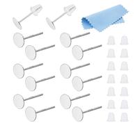 DICOSMETIC 8 Pairs 925 Sterling Silver Earrings Posts Flat Pad Earring Studs 5mm Silver Earring Pads Blanks Earring Pin with 50Pcs Ear Nuts and 1Pc Polishing Cloth for Jewelry Making