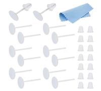 DICOSMETIC 8 Pairs 925 Sterling Silver Earrings Posts Flat Pad Earring Studs 6mm Silver Earring Pads Blanks Earring Pin with 50Pcs Ear Nuts and 1Pc Polishing Cloth for Jewelry Making