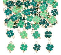 DICOSMETIC 80Pcs 4 Styles Four Leaf Clover Charms Enamel Alloy Charms Small Shamrock Charms Mini Lucky Leaf Charms St. Patrick's Day Charm Green Leaf Pendant for Jewelry Making DIY Crafts