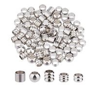 DICOSMETIC 80Pcs 5 Styles Antique Silver European Beads Large Hole Column Beads Stainless Steel Beads Metal Hair Beads for Braids Metal Tube Round Beads for DIY Jewelry Making