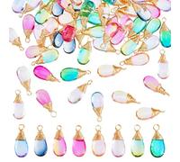 DICOSMETIC 80Pcs 8 Colors Teardrop Charm Glass Drop Charm Dangle Bead with Golden Copper Wire Wrapped Drops Beads Charm Pendant Transparent Water Drop Charm for Jewelry Making Necklace Earring