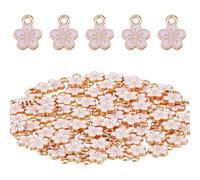 DICOSMETIC 80Pcs Enamel Flower Charms Bulk Pearl Pink Flower Charms 11.3x9x1.5mm Golden Cherry Flowers Blossom Charm Small Floral Charm Alloy Dangle Pendants for DIY Jewelry Craft Making, Hole: 1.6mm