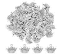 DICOSMETIC 80Pcs Vintage Crown Pendants Small Crown Charms Alloy Tiara Charm 14.5x17.5x2mm Antique Silver Cute Jewelry Charms for Necklace Bracelet Jewelry Making, Hole: 1.6mm