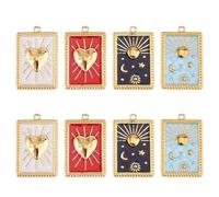 DICOSMETIC 8Pcs 4 Styles Enamel Tarot Card Charms Stainless Steel Tarot Pendants 28x18x2mm Magic Cards Charms Rectangle Moon Star Sun Divination Charm for Necklace Bracelet Jewelry Making
