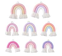 DICOSMETIC 8Pcs 8 Styles Pink Tones Weaving Rainbow Tassel Charm Boho Rainbow Macrame Charms Colorful Bohemia Keychain Charm Handmade Weaving Ornament for Jewekry Keychains Making