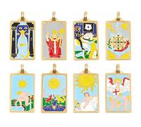 DICOSMETIC 8Pcs 8 Styles Tarot Charm Bulk Stainless Steel Tarot Pendants Enamel Tarots Card Charm Rectangle Amulet Charms Arcana Divination Pendants Vintage Magic Charms for Jewelry Making