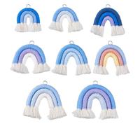 DICOSMETIC 8Pcs 8 Styles Weaving Rainbow Tassel Charm Boho Rainbow Macrame Charms Colorful Bohemia Keychain Charm Handmade Weaving Ornament for Jewekry Keychains Making, Blue Tones