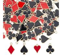 DICOSMETIC 96Pcs 4 Styles Playing Card Charms Bulk Poker Charm Alloy Enamel Heart Rhombus Plum Blossom Charm Cute Red Black Charms for Jewelry Making DIY Craft, Hole: 1.8-2mm