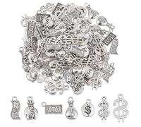 DICOSMETIC 98Pcs 7 Styles Money Charms Bulk Dollar Sign Charm Alloy Dollar Bill Charm 100 Sign Cash Charms Currency Pendant Metal Bill Pendants for DIY Necklace Bracelet Earring Jewelry Making