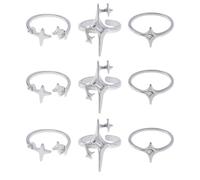 DICOSMETIC 9Pcs 3 Styles Star Ring Set Alloy Open Cuff Ring 16-17.4mm Platinum Statement Rings Boho Stackable Star Rings with Rhinestone for Women Ladies