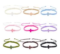 DICOSMETIC 9Pcs 9 Colors Christian Cross Braid Bracelet Adjustable Cross Lucky Bracelets Christian Friendship Couple Bracelets Adjustable Braid Rope with Turquoise Crosses for Women Men