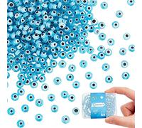 DICOSMETIC About 400Pcs Light Blue Glass Evil Eye Bead 4.5mm Flat Round Lampwork Beads Small Turkish Loose Beads for Jewellery Making and DIY Crafts, Hole: 0.6mm