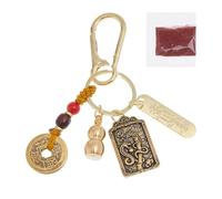 DICOSMETIC Chinese Feng Shui Keychain Brass Keychain with Cinnabar Zodiac Snake Five Emperors Money Copper Gourd Amulet Good Luck Key Chain for Home Car Backpack Purse Bag Decoration