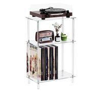 DICOSMETIC Clear Acrylic Record Player Stand 3-Tier Small Side Turntable Table Vinyl Record Storage Turntable Stand 40x20x65cm Modern Bedside End Table for Living Room, Bedroom